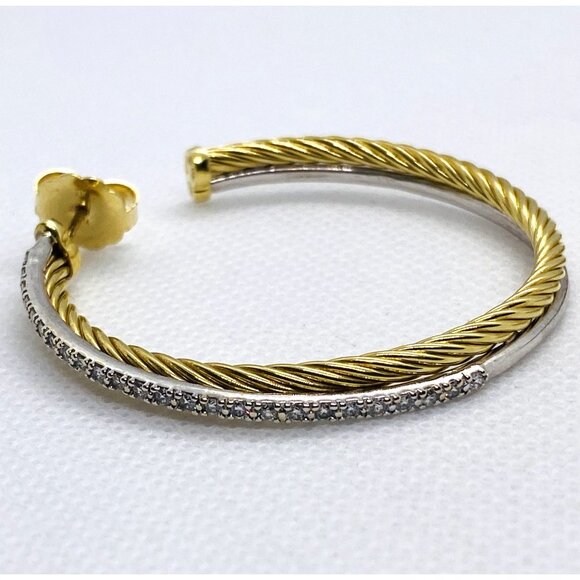 David Yurman 18K Yellow White Gold Diamond 47mm Crossover Hoop Earrings - Picture 3 of 14